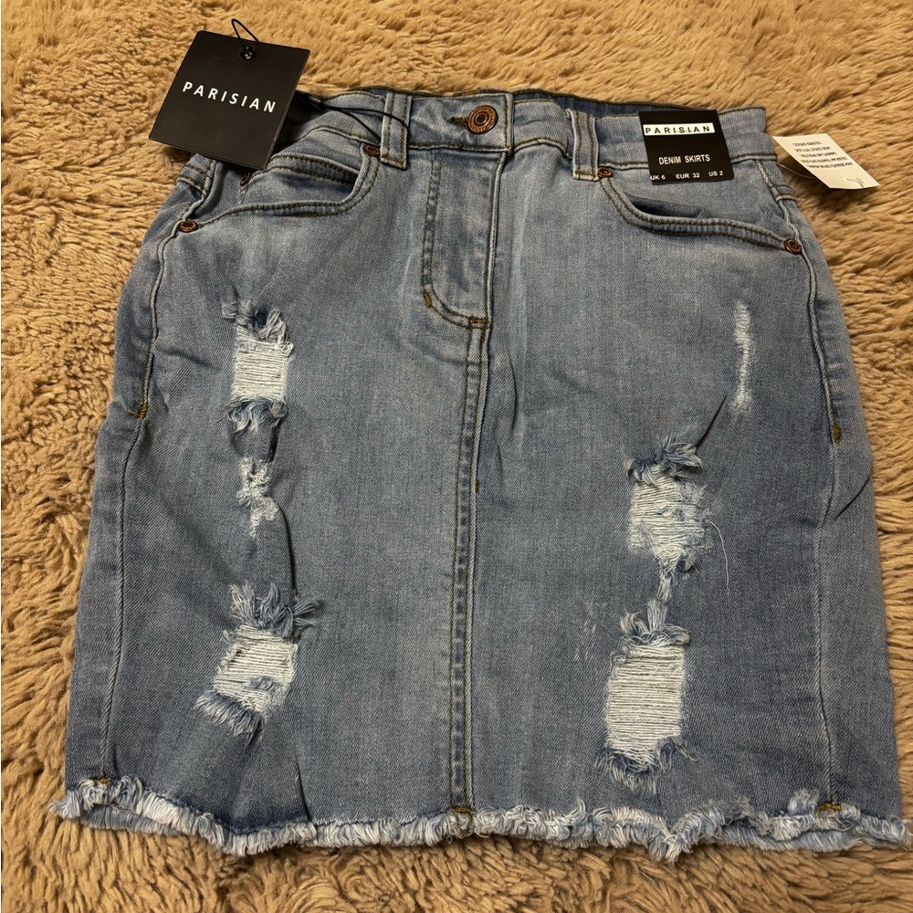 Parisian Distressed Blue Denim Mini Jean Skirt Women's Petite US Size 2 NWT